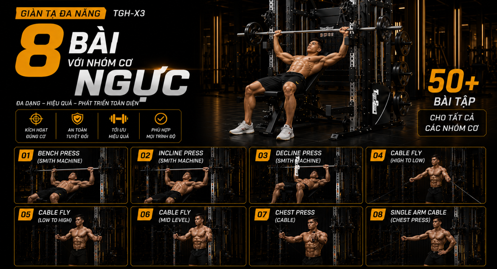 GIÀN TẠ ĐA NĂNG TIGER SPORT TGH-X3 7 GIÀN TẠ ĐA NĂNG TIGER SPORT TGH-X3 11
