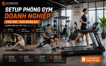 Nhân viên văn phòng tập luyện vui vẻ, năng động trong phòng gym hiện đại của công ty, setup phòng gym doanh nghiệp.