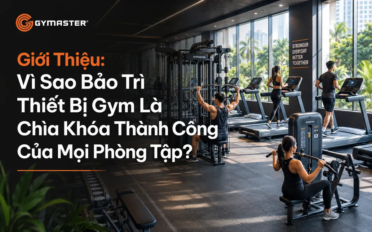 Phòng gym hiện đại, sạch sẽ với các thiết bị tập luyện chất lượng cao đang hoạt động tốt, minh họa tầm quan trọng của bảo trì thiết bị gym.