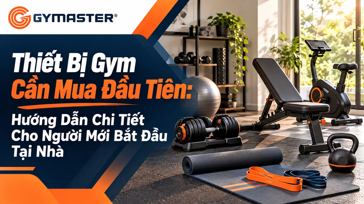 Thiết Bị Gym Cần Mua Đầu Tiên: Hướng Dẫn Chi Tiết Cho Người Mới Bắt Đầu Tại Nhà 1 Người đang tập gym tại nhà với các thiết bị cơ bản, không gian gọn gàng, thể hiện sự thoải mái và hiệu quả, thiết bị gym cần mua đầu tiên