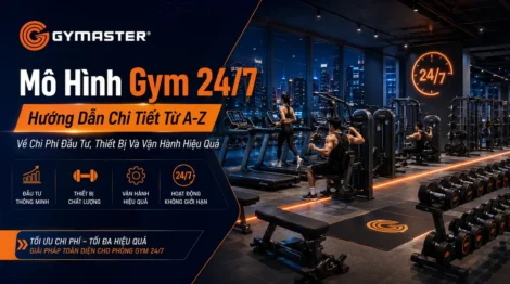 Hình ảnh minh họa phòng gym 24/7 hiện đại với người đang tập luyện vào ban đêm hoặc sáng sớm, không gian sáng sủa và đầy đủ thiết bị.