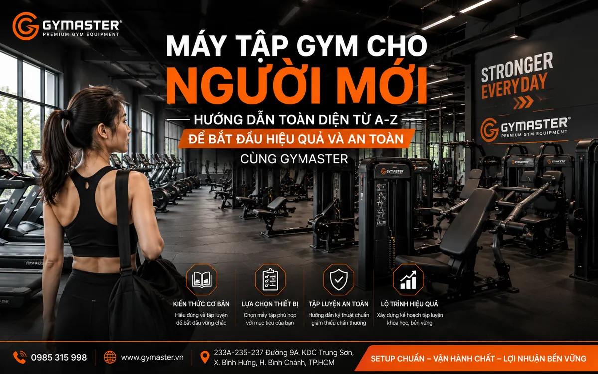 Máy Tập Gym Cho Người Mới: Hướng Dẫn Toàn Diện Từ A-Z Để Bắt Đầu Hiệu Quả và An Toàn Cùng Gymaster 1 Hình ảnh người mới bắt đầu tập gym với ánh mắt quyết tâm, phía sau là các máy tập gym hiện đại, gọn gàng của Gymaster, lý tưởng cho người mới bắt đầu.